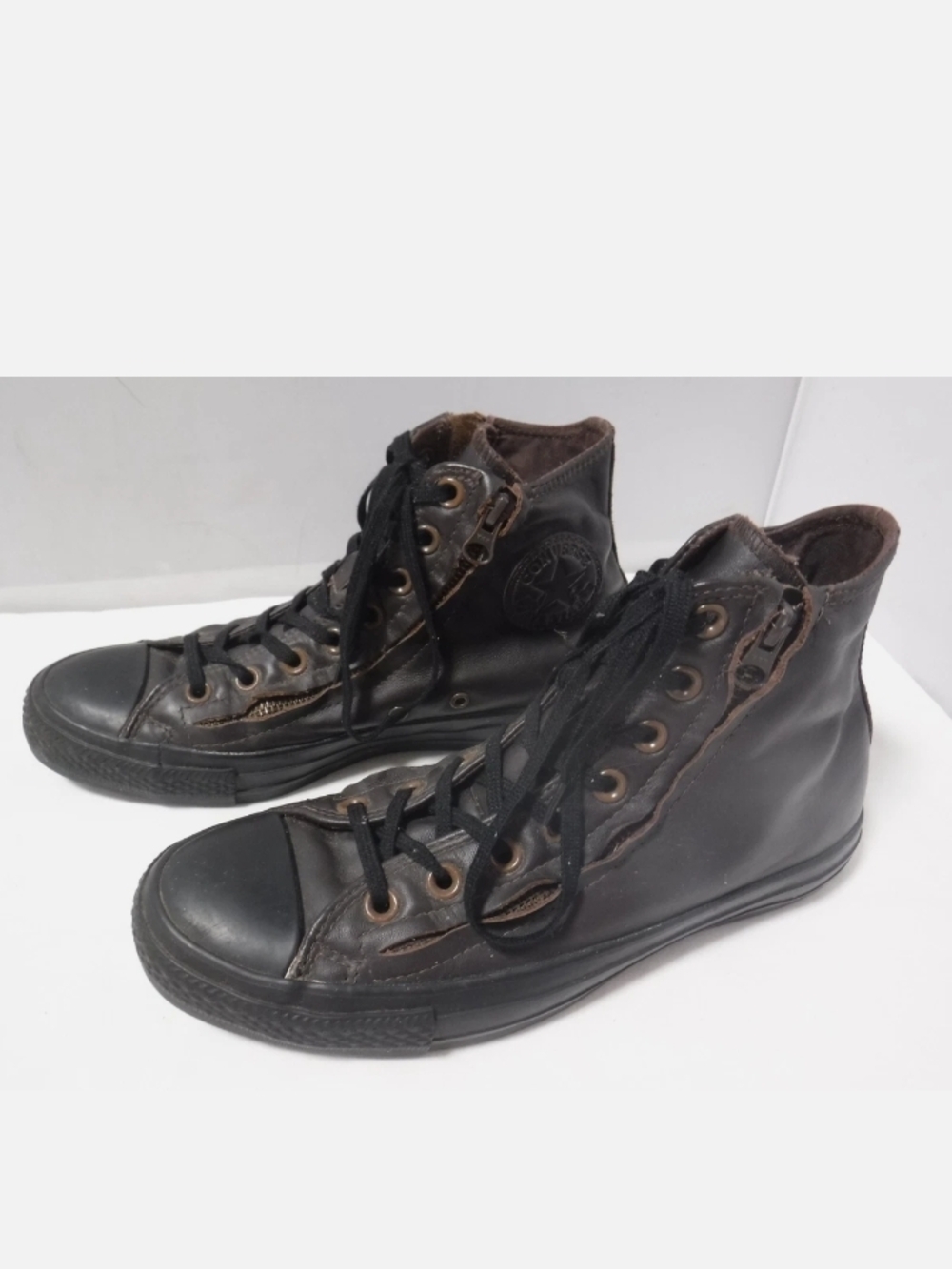 Men's Brown Black Leather High-Top Leather Sneakers - Classic Style